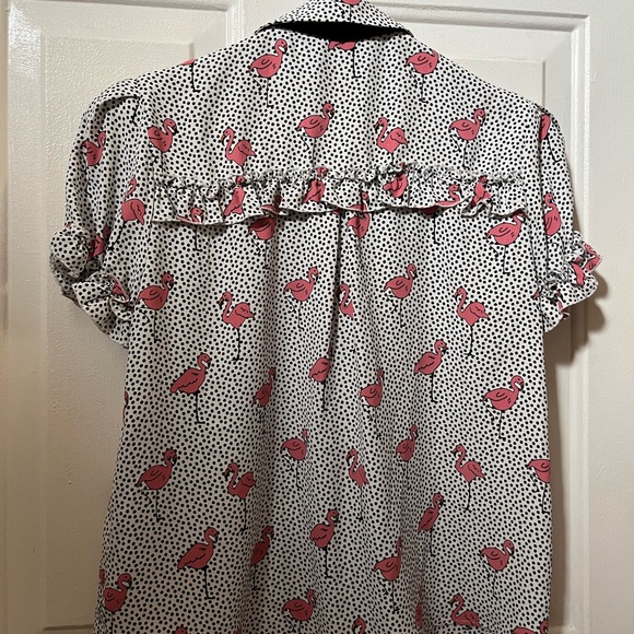 Zara Pink Flamingo Print Blouse with Black Bow - Picture 4 of 7